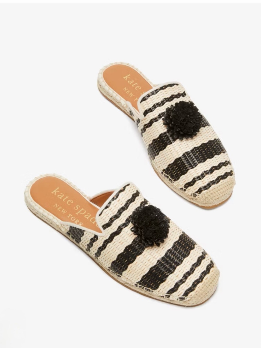 Kate Spade Solero Raffia Black & Cream Espadrille Flat Slides Size 9.5